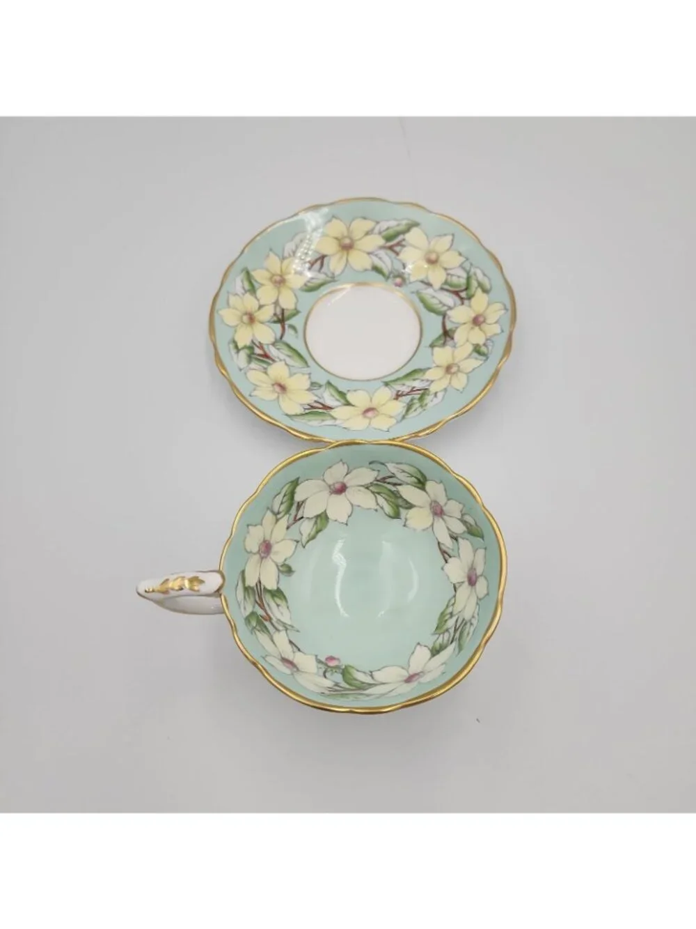 Vintage Royal Stafford English Bone China Gold Gilt Dog-Wood Tea Cup Saucer